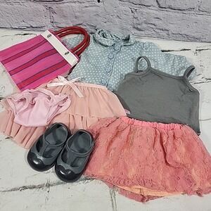 Battat Our Generation 18" Doll Clothes Lot Skirt Tops Shoes Underwear Bag Flaw